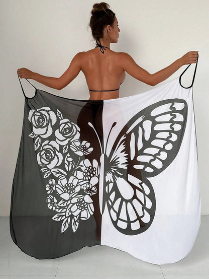 ✨【Nowy produkt ze zniżką】🦋🦋Nowe damskie szyfonowe narzutki przeciwsłoneczne z nadrukiem motyli na plażę 2025-3978985