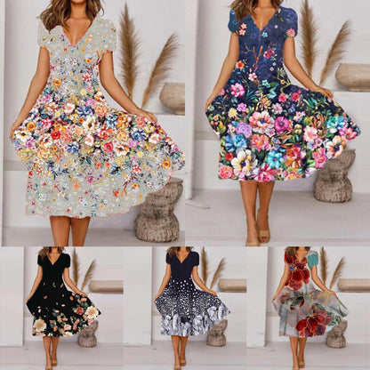 【S-4XL】 Nowa, modna, wakacyjna sukienka z dekoltem w kształcie litery V-3918998