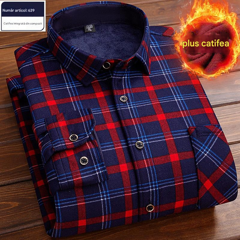 👔【L-4XL】Ciepła koszula w aksamitną kratę na jesień i zimę ✅【45-95kg】-3808243