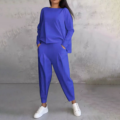 💥Promocja czasowa 50%💖 Zestaw z długim rękawem, bluzka z okrągłym dekoltem i długie spodnie-3827129
