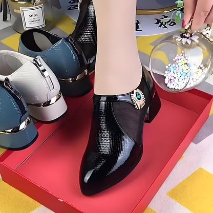 【35-40】👠✨Stylowe i eleganckie, skórzane, patchworkowe półbuty damskie na małym obcasie 💃🌟