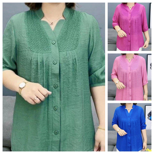 🧡【XL~5XL】2025 nowy trend w modzie koszula z siedmiominutowym rękawem-3940382