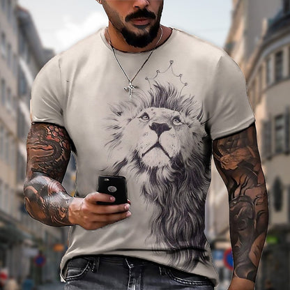 Oryginalna zniżka fabryczna 45%【S-5XL】🌞Męski T-shirt z lwem z nadrukiem 3D, duże rozmiary