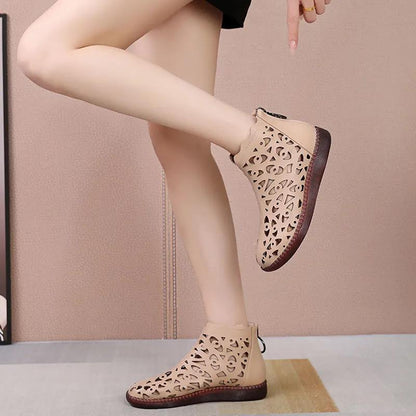 👡【Nowość na wiosnę】【35-42】 2025 nowe buty na co dzień z wydrążoną płaską podeszwą i miękką skórą-3891184