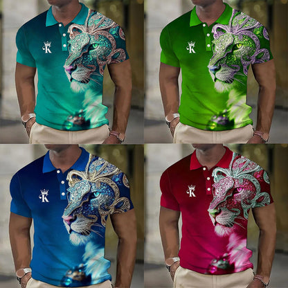【Novi modeli sniženi 45%.】【S-6XL】Męska koszulka polo z nadrukiem 3D z lwem-3917040