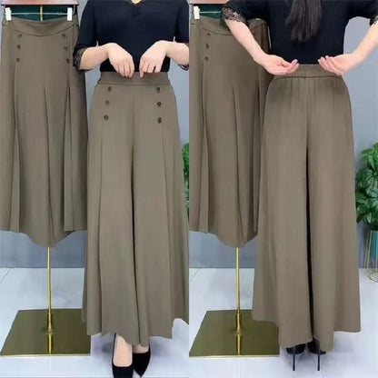 【45% zniżki】【M-5XL】Modna, drapowana spódnica damska z szerokimi nogawkami i wysokim stanem-3895045