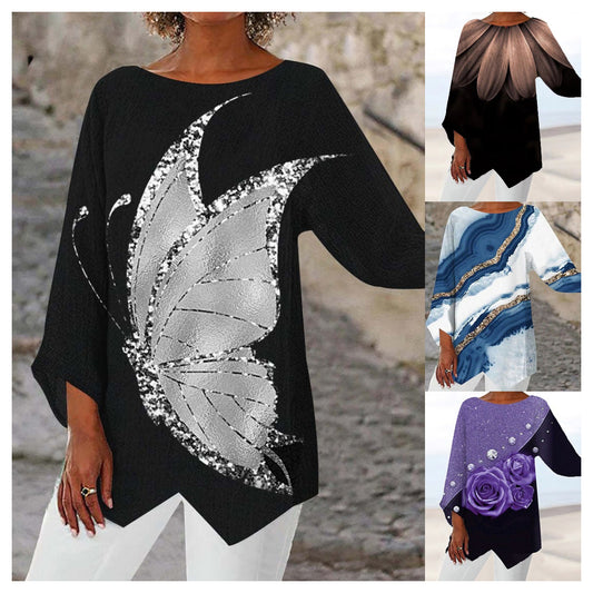 【S-6XL】2025 Wiosna Nowy Modny Luźny Top Z Cekinami W Gwiazdki