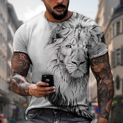 Oryginalna zniżka fabryczna 45%【S-5XL】🌞Męski T-shirt z lwem z nadrukiem 3D, duże rozmiary