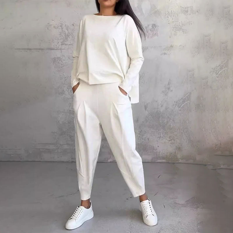 💥Promocja czasowa 50%💖 Zestaw z długim rękawem, bluzka z okrągłym dekoltem i długie spodnie-3827129