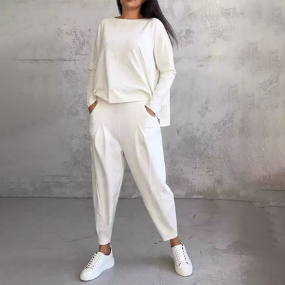 💥Promocja czasowa 50%💖 Zestaw z długim rękawem, bluzka z okrągłym dekoltem i długie spodnie-3827129