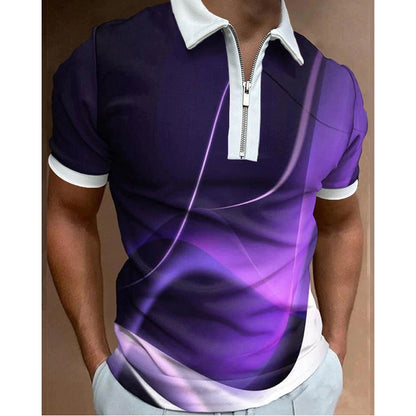 【45% zniżki】Polo pentru bărbați, cu fermoar și rever, casual, imprimat, cu mâneci scurte