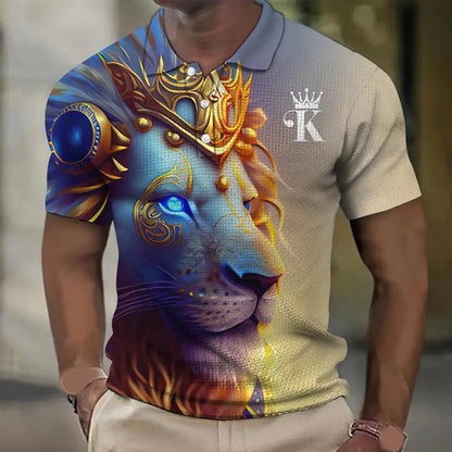 【Novi modeli sniženi 45%.】【S-6XL】Męska koszulka polo z nadrukiem 3D z lwem-3917040