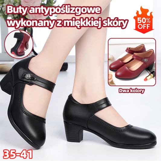 👡【35-41】Miękkie skórzane buty na obcasie z miękką podeszwą, antypoślizgowe skórzane buty dla mamy-3900102