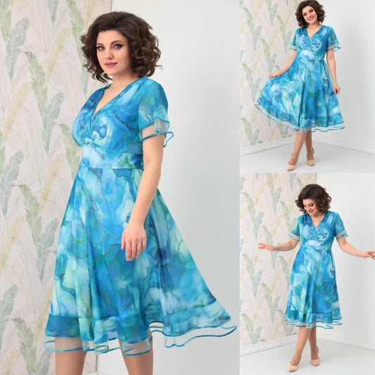 【S-5XL】 2025 Nowa elegancka sukienka z szyfonu-3929035