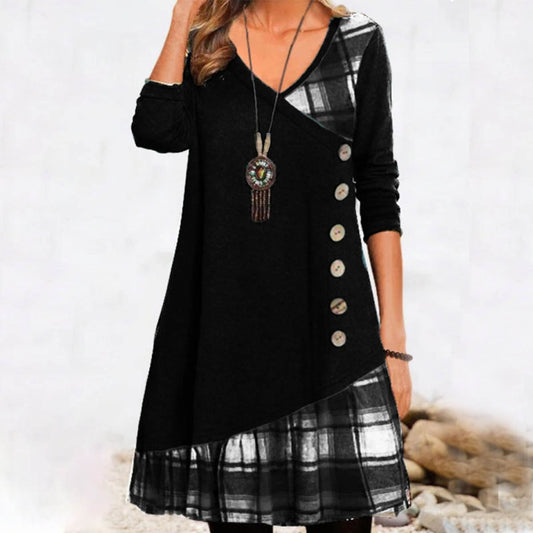 🍂【45% zniżki】【S-3XL】2024 nowa codzienna sukienka w kratę z długimi rękawami-3818367