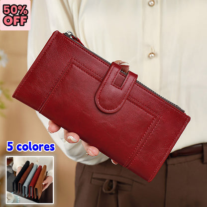 ✨👜 Damski portfel z prawdziwej skóry w stylu vintage, zapinany na podwójny zamek i z wieloma przegródkami na karty-3859960