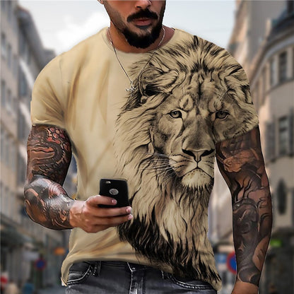 Oryginalna zniżka fabryczna 45%【S-5XL】🌞Męski T-shirt z lwem z nadrukiem 3D, duże rozmiary