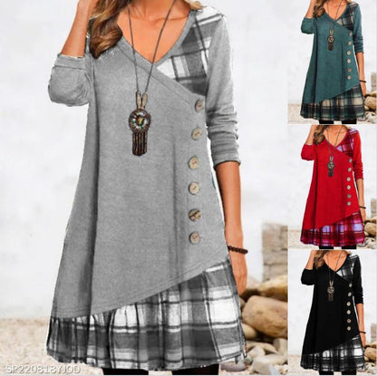 🍂【45% zniżki】【S-3XL】2024 nowa codzienna sukienka w kratę z długimi rękawami-3818367