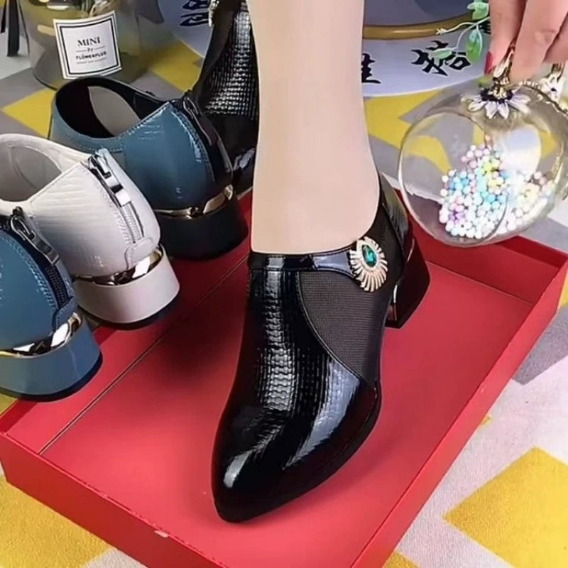 【35-40】👠✨Stylowe i eleganckie, skórzane, patchworkowe półbuty damskie na małym obcasie 💃🌟