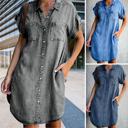 🔥45% zniżki【S-5XL】Dżinsowa sukienka z krótkim rękawem
