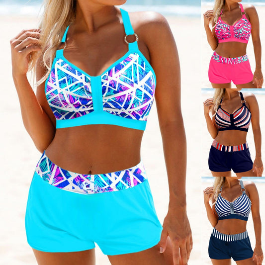 【🔥Gorąca sprzedaż🔥】👙 Nowe seksowne bikini w dużym rozmiarze✅Wielokolorowy druk w paski✅Dzielony strój kąpielowy-3975653