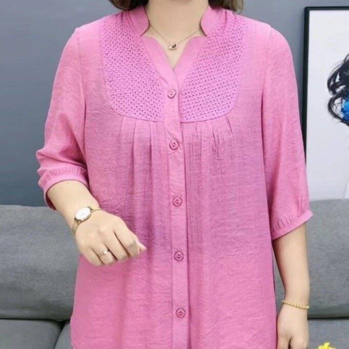 🧡【XL~5XL】2025 nowy trend w modzie koszula z siedmiominutowym rękawem-3940382