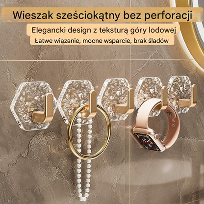 💥🏆【10 szt】Haczyki Hexagonalne Bez Wiercenia. 💎 Elegancki Design z Teksturą Iceberg – Łatwe Przyklejanie, Silne Wsparcie, Bez Śladów 🛁-3896613