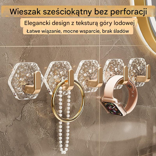 💥🏆【10 szt】Haczyki Hexagonalne Bez Wiercenia. 💎 Elegancki Design z Teksturą Iceberg – Łatwe Przyklejanie, Silne Wsparcie, Bez Śladów 🛁-3896613