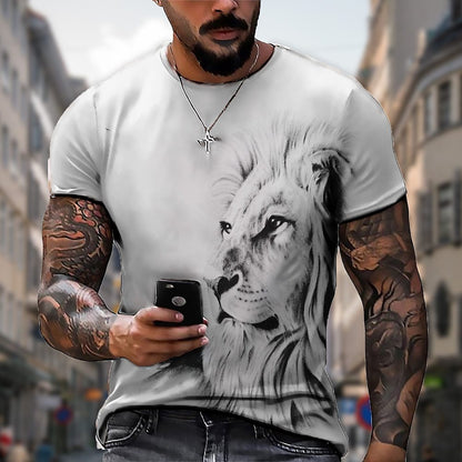 Oryginalna zniżka fabryczna 45%【S-5XL】🌞Męski T-shirt z lwem z nadrukiem 3D, duże rozmiary