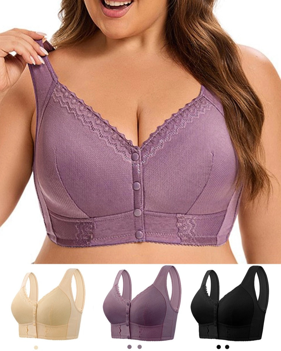 （3 szt）💕🎁【45kg-155kg】Oversized oddychający biustonosz z miękkiej bawełny, zapinany z przodu na guziki -3923811