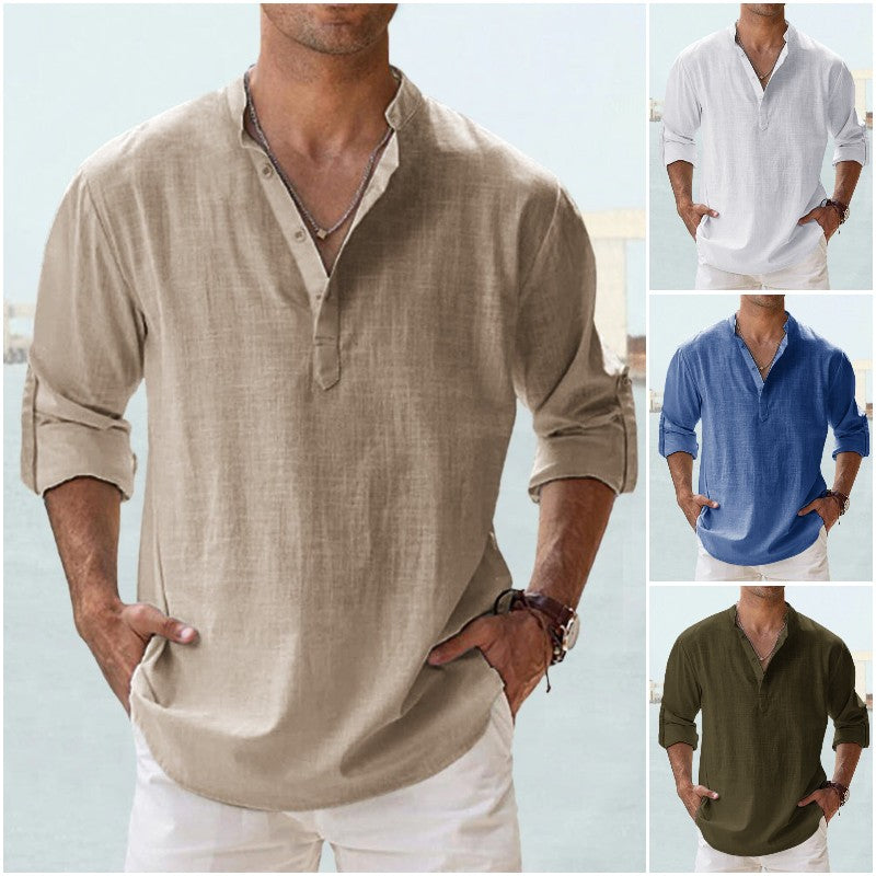🤩【S-5XL】Męska koszula z długim rękawem wykonana z bawełny i lnu.-3909351