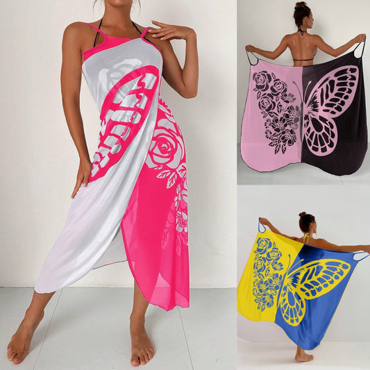 ✨【Nowy produkt ze zniżką】🦋🦋Nowe damskie szyfonowe narzutki przeciwsłoneczne z nadrukiem motyli na plażę 2025-3978985
